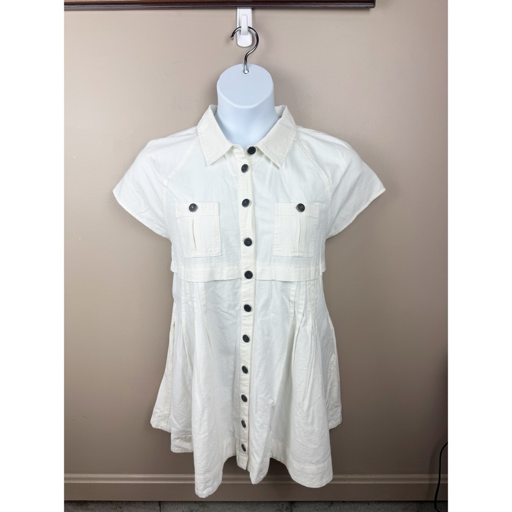 NWOT Ronnie Cotton Poplin Cream Button Mini Shirtdress Size Small Brunch - Picture 12 of 13